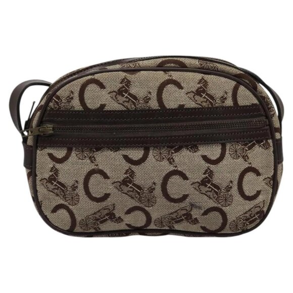 CELINE C Sulky Shoulder Bag Canvas Leather Beige Brown Auth EC715 - Picture 2 of 16